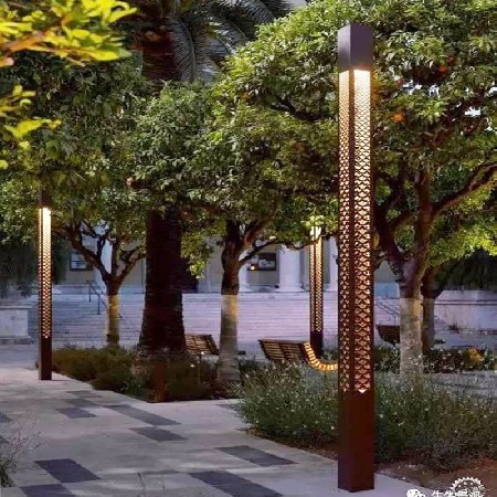 方形景觀燈豎條紋廣場照明戶外簡約景觀燈柱特色LED現代庭院燈